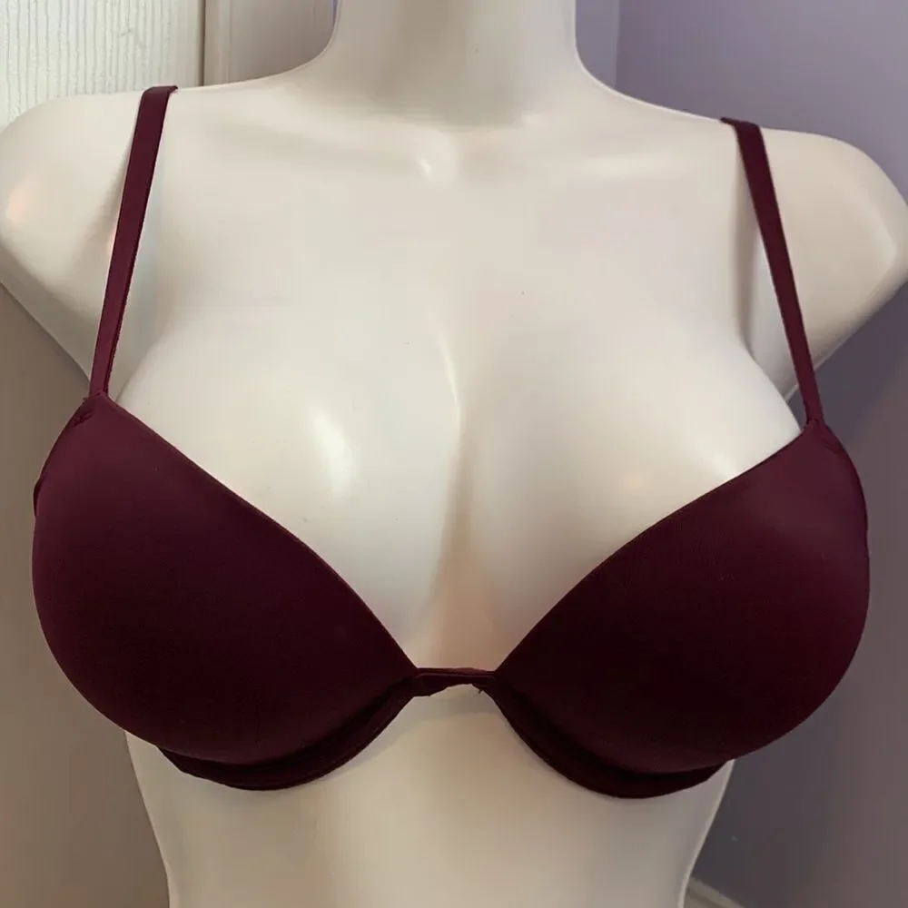 Victoria’s Secret PINK Wear Everywhere Super Push-Up Bra 34B Burgundy - Picture 2 of 12
